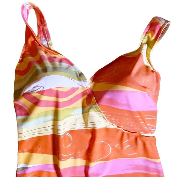 Gottex One Piece Swimsuit in Painted Desert Orange Pink Gold Women’s Size 22W - Picture 5 of 12